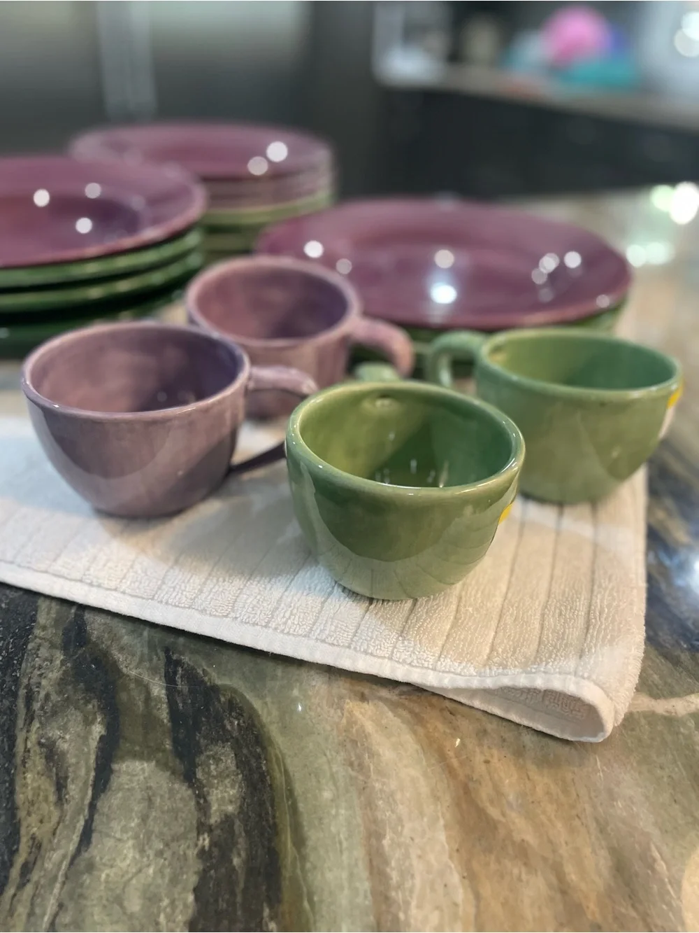 Pottery Barn Sausalito collection in plum and green.
